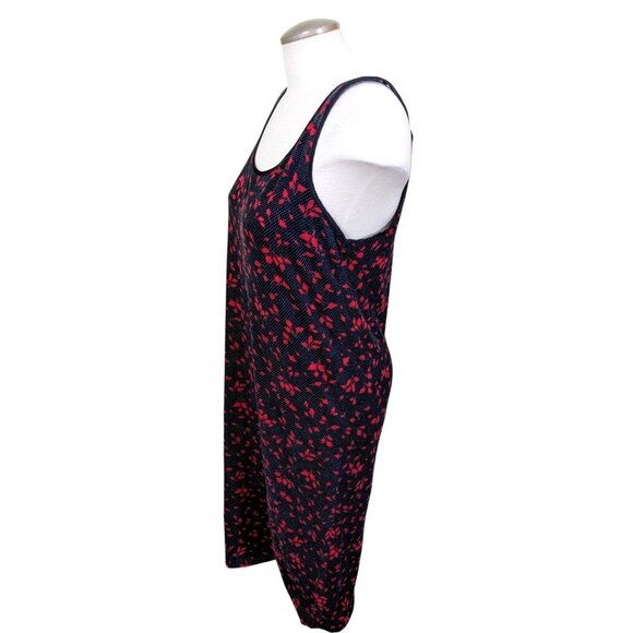 Lord & Taylor 100% Pima Cotton Midi Dress Size Large Red Black Rosebud Dot Print - Picture 3 of 6